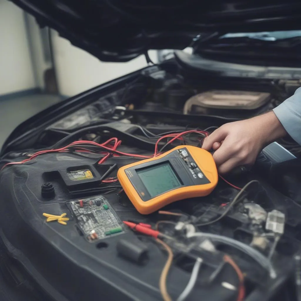 Car Mechanic Inspecting Vehicle Electronics