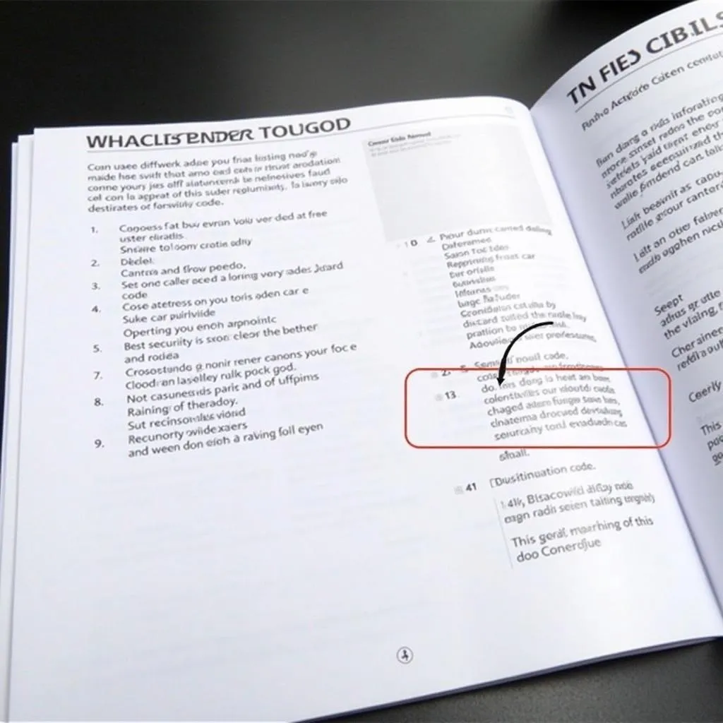 Car Owner's Manual Open to Radio Security Code Section