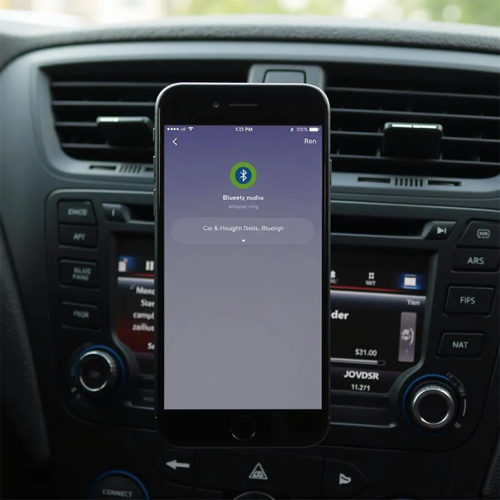 Smartphone displaying the car's Bluetooth name for pairing