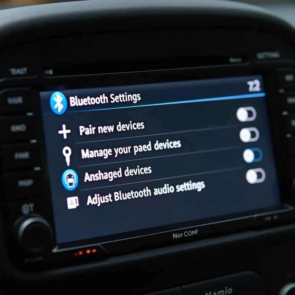 Car radio Bluetooth settings screen