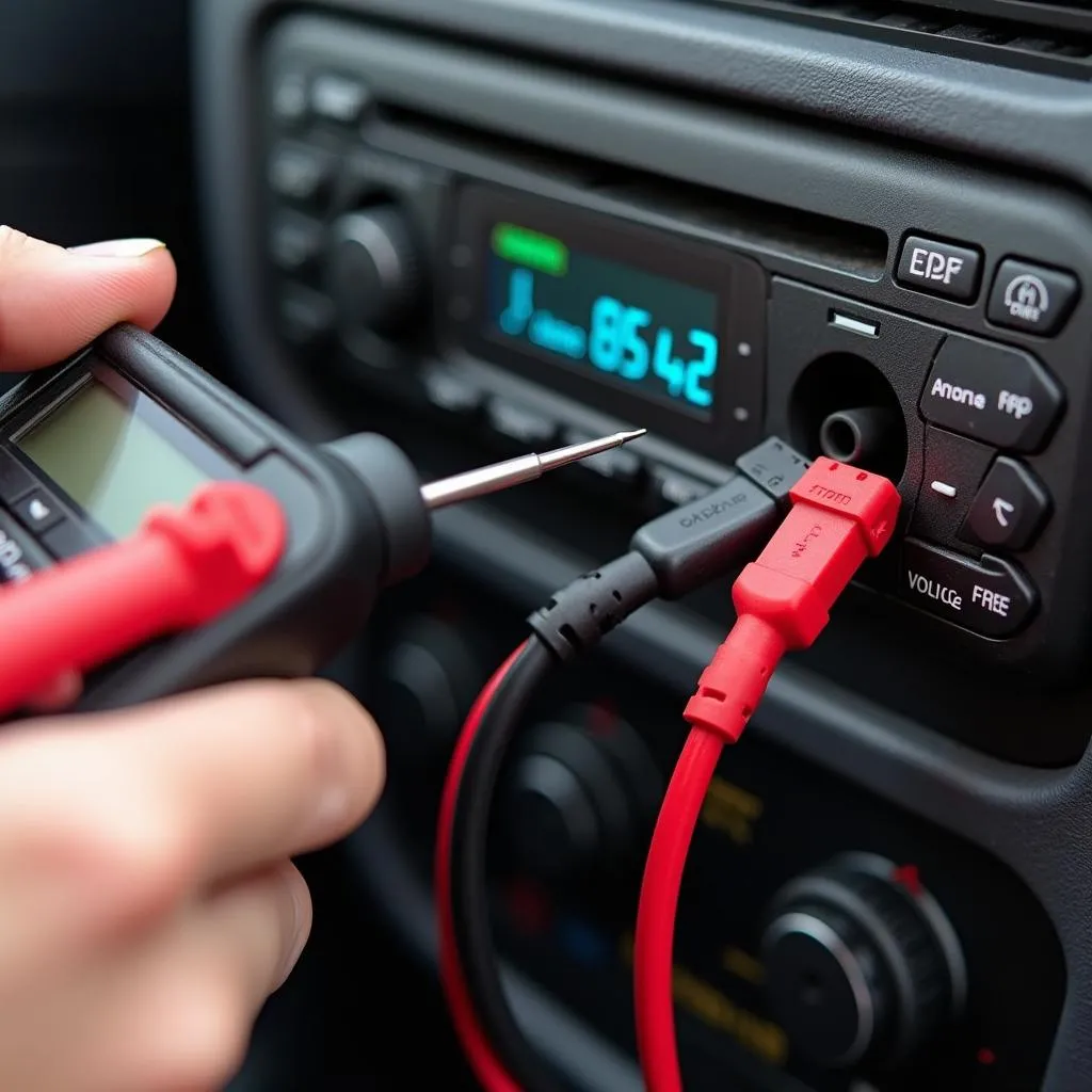 Testing a car radio circuit with a multimeter