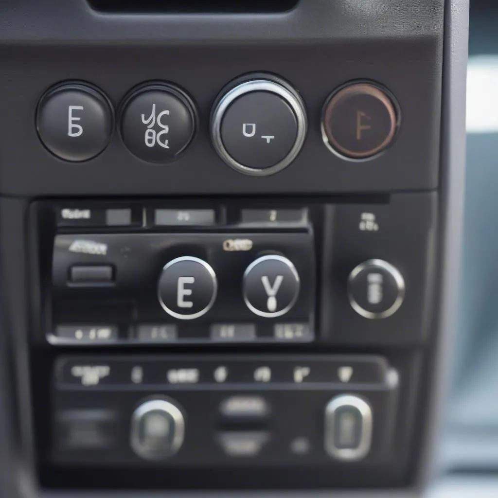 Close-up of car radio preset buttons