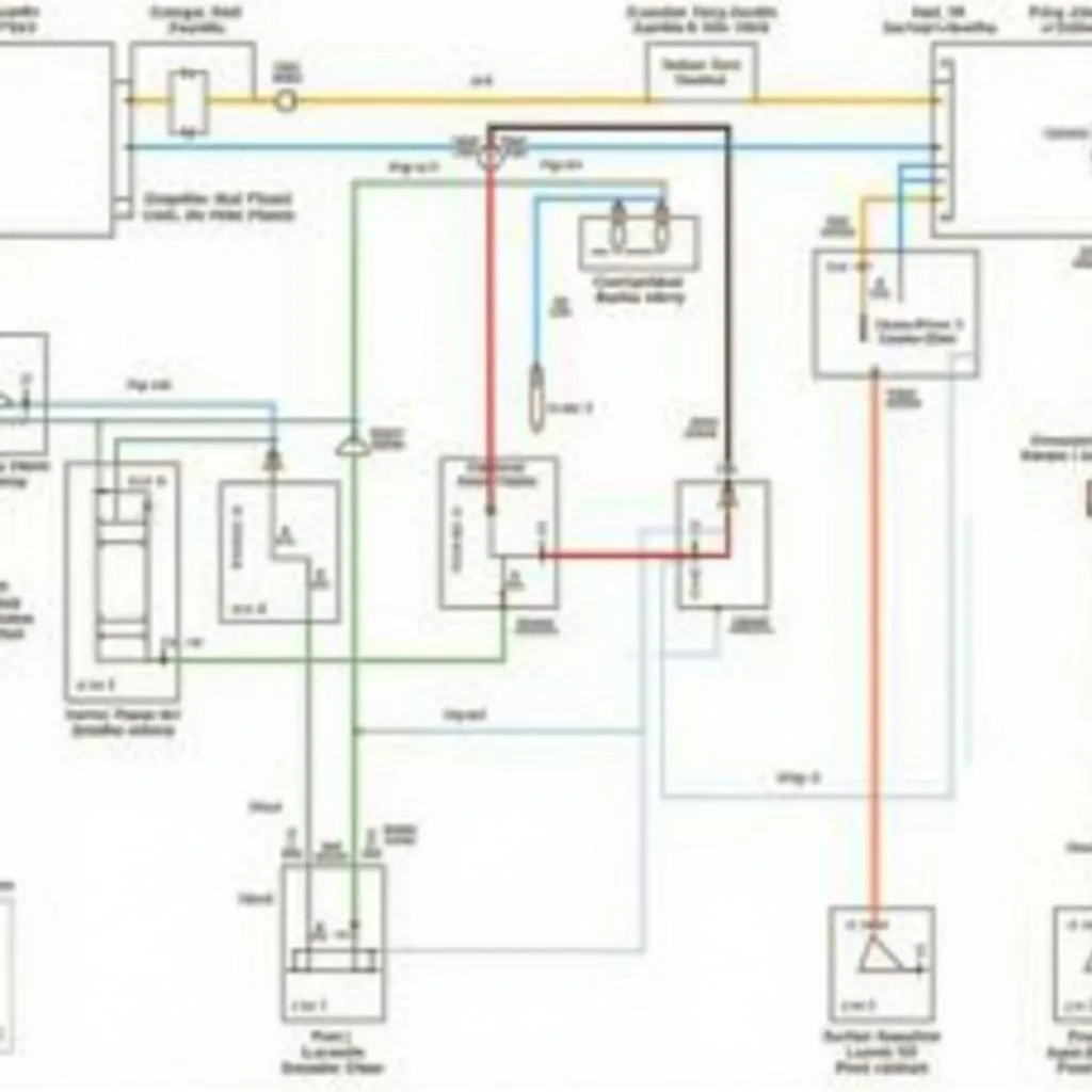 Car radio wiring diagram with color codes and component labels