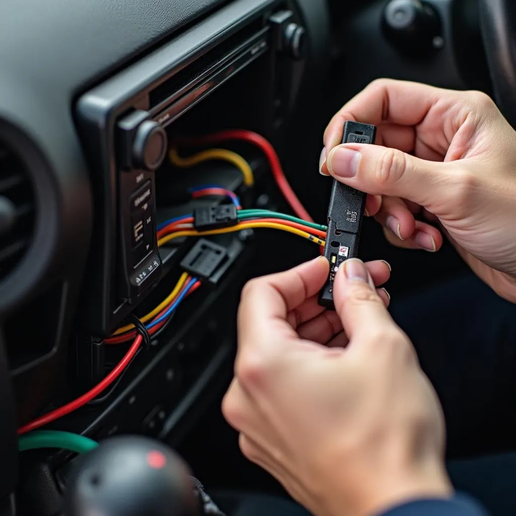 Inspecting a Car Radio Wiring Harness for Damage