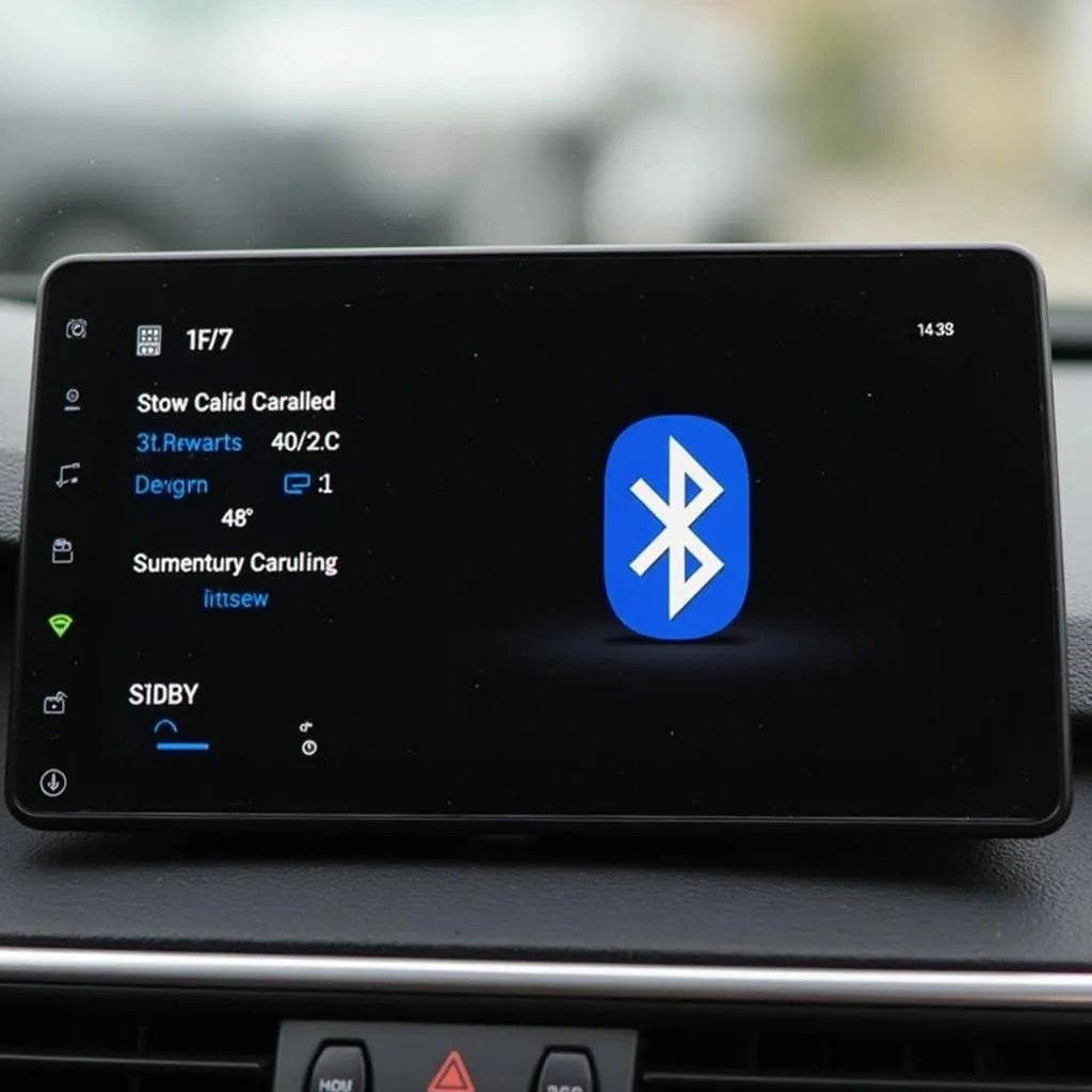 Modern car radio display showing Bluetooth connection status.