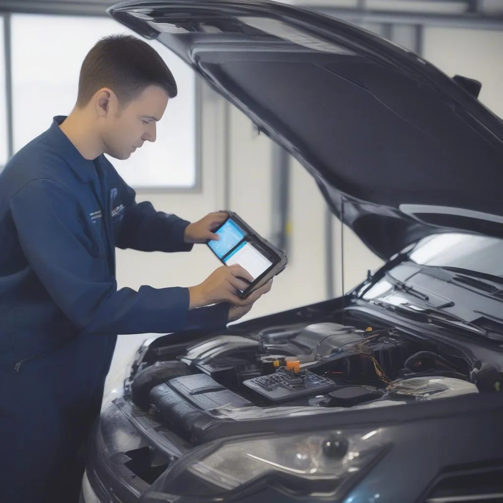 Cardiagtech Technician Diagnosing Car Electronics