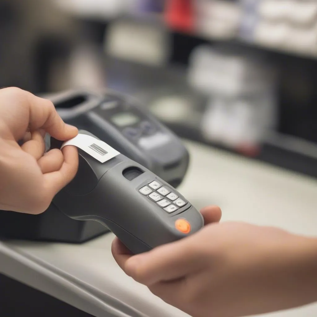 Cashier removing security tag