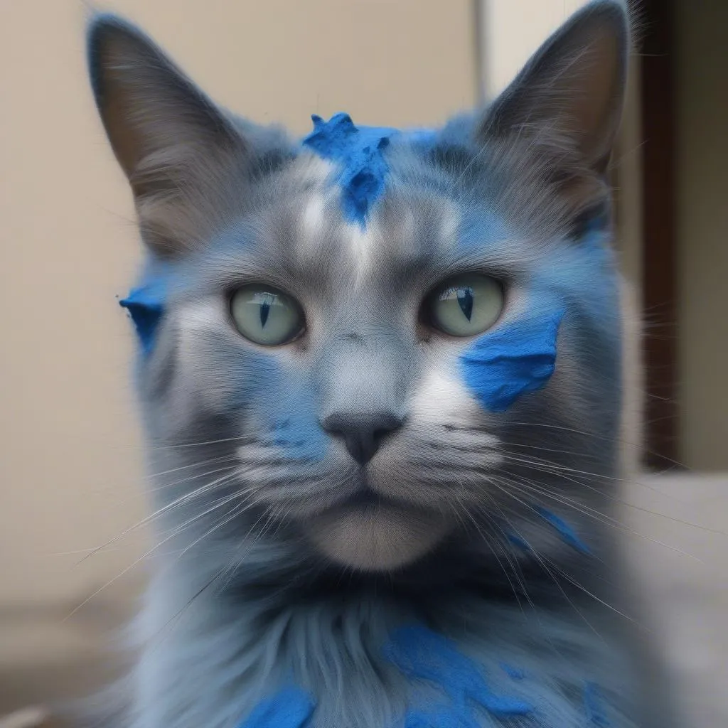 cat covered in paint