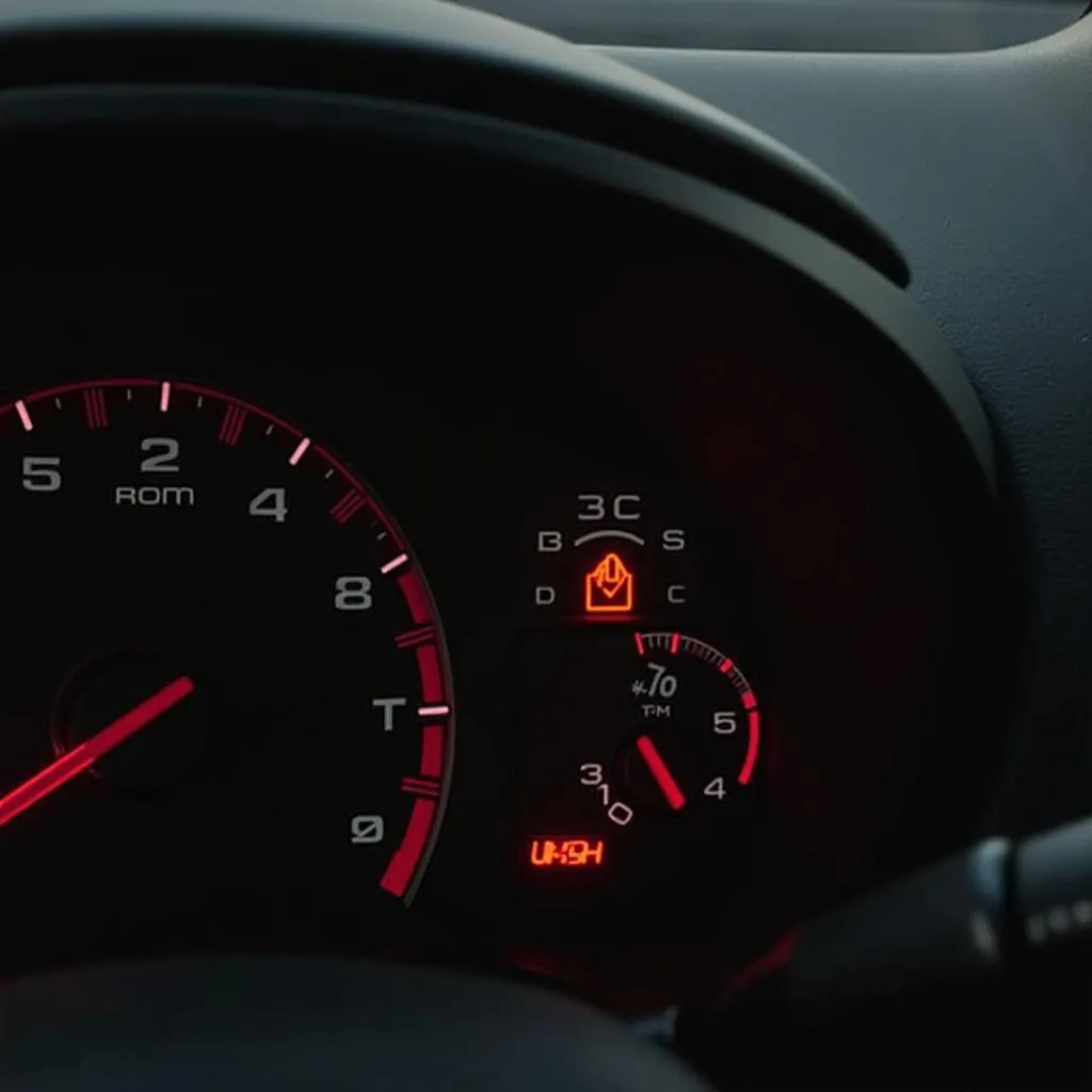 Car dashboard with visible alarm indicator light