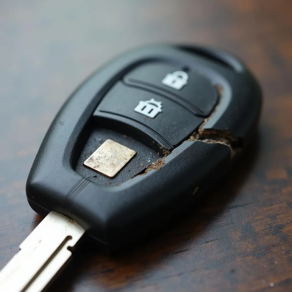 Damaged car key with exposed transponder chip