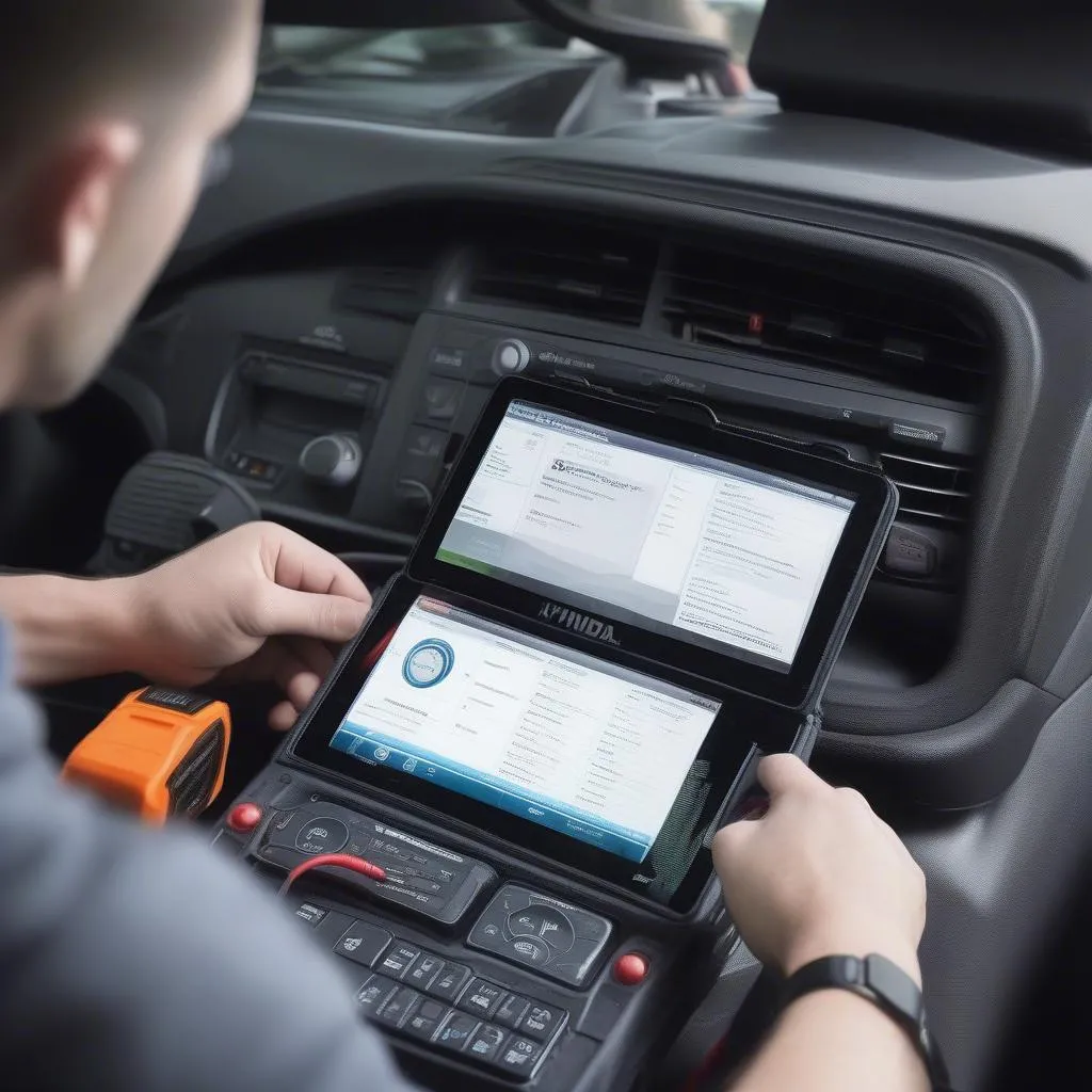 Car Diagnostics Tool Connected to a Hyundai