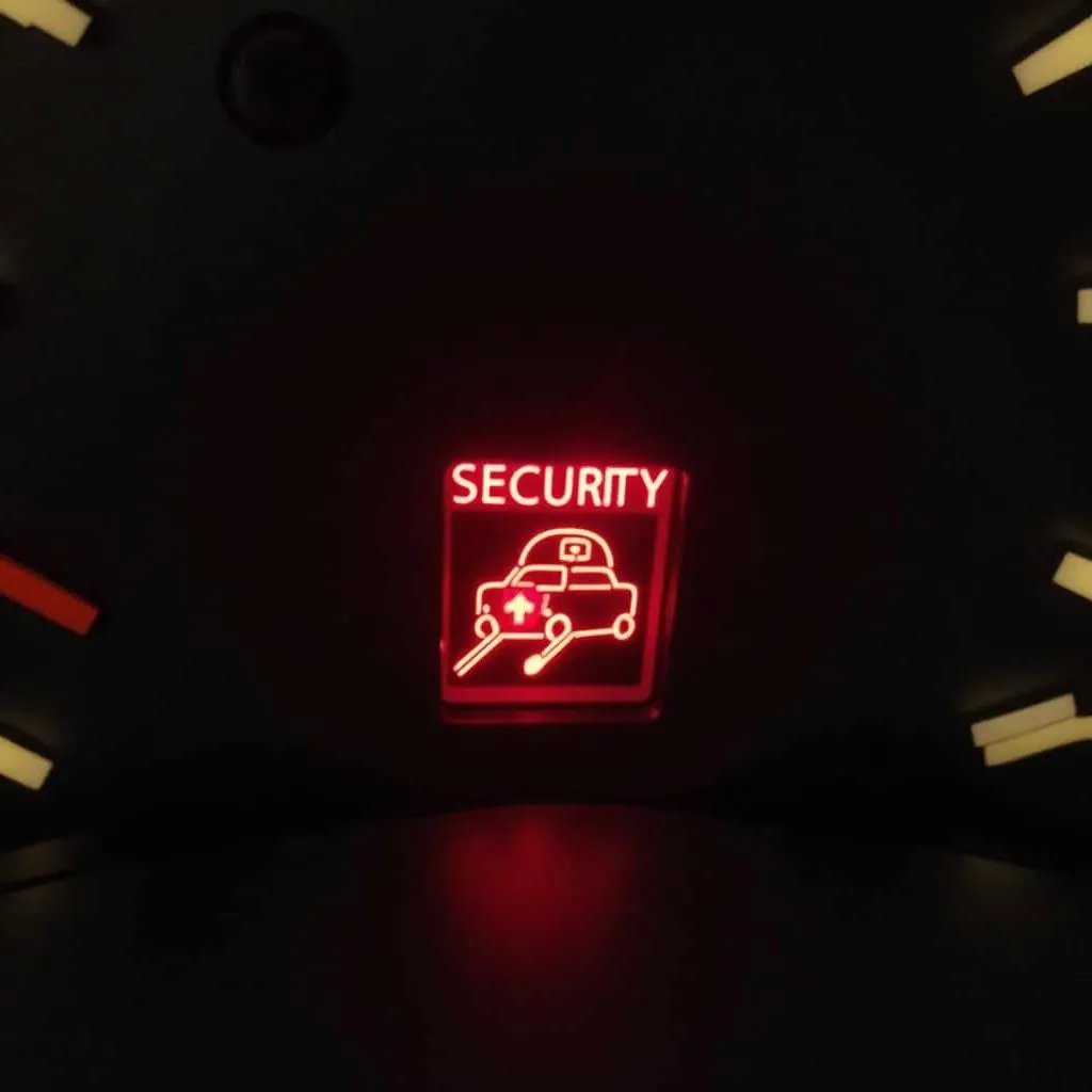 Car dashboard with flashing security light