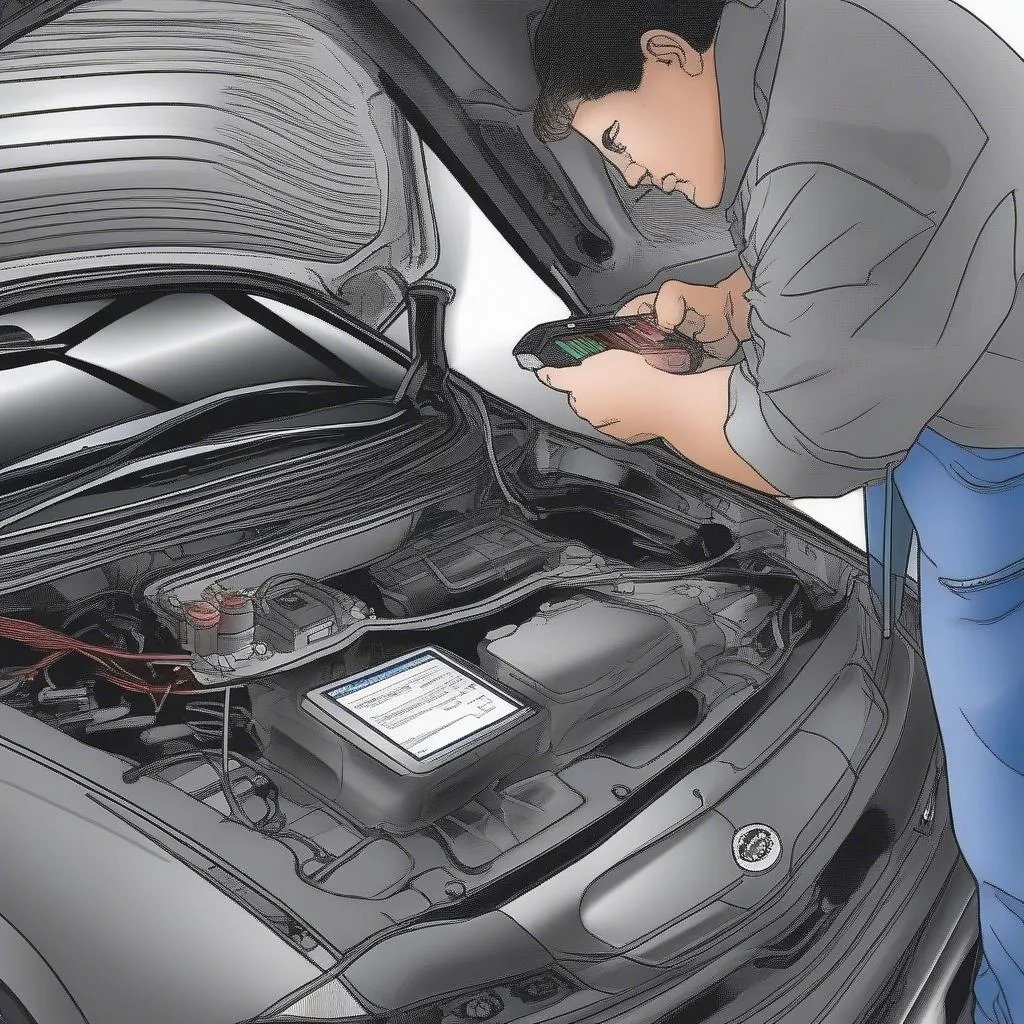 Mechanic Connecting OBD-II Scanner to Car