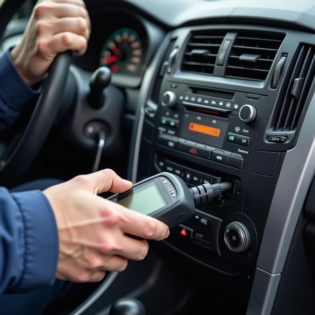 Mechanic Diagnosing Car Alarm Issue