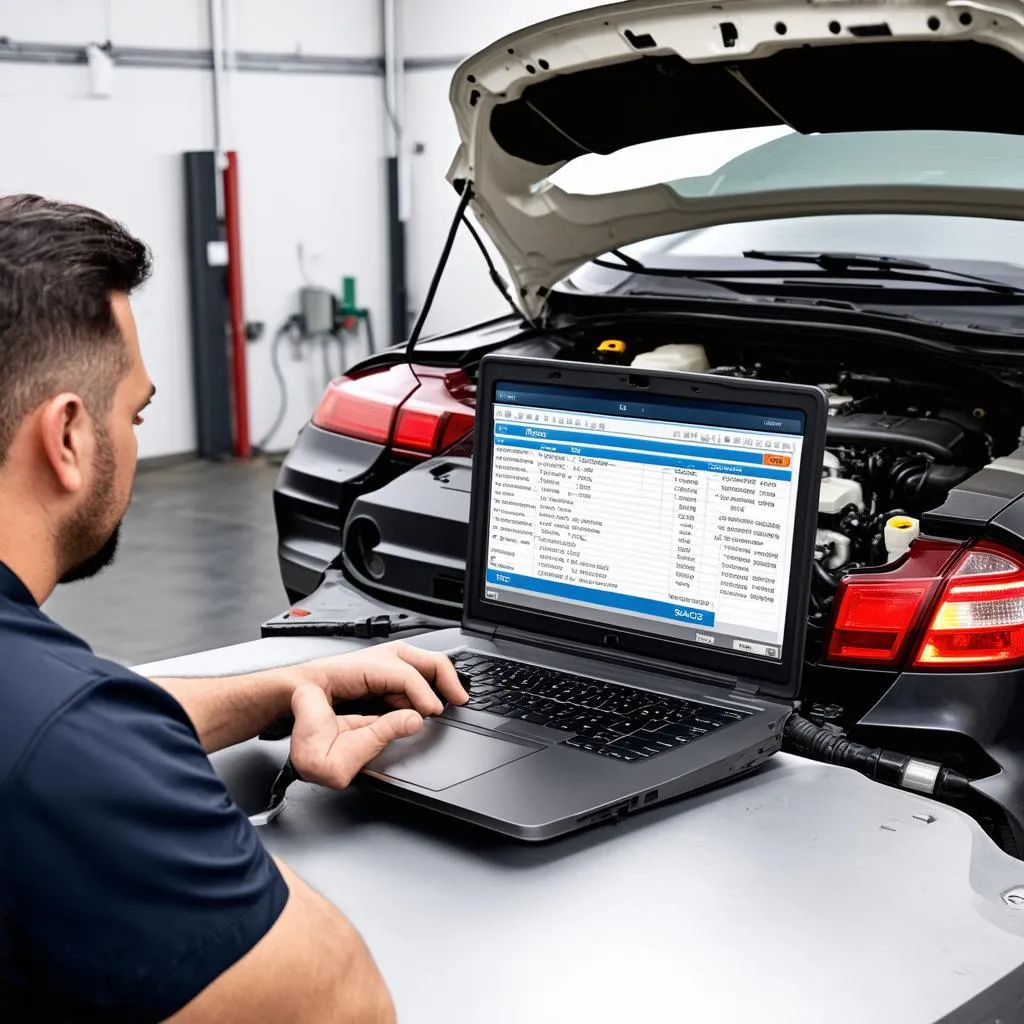 Mechanic Using VCDS for Car Diagnostics