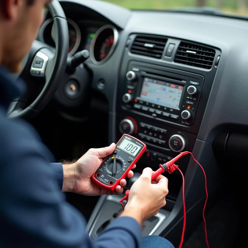 Mechanic Inspecting Bluetooth Radio Inverter