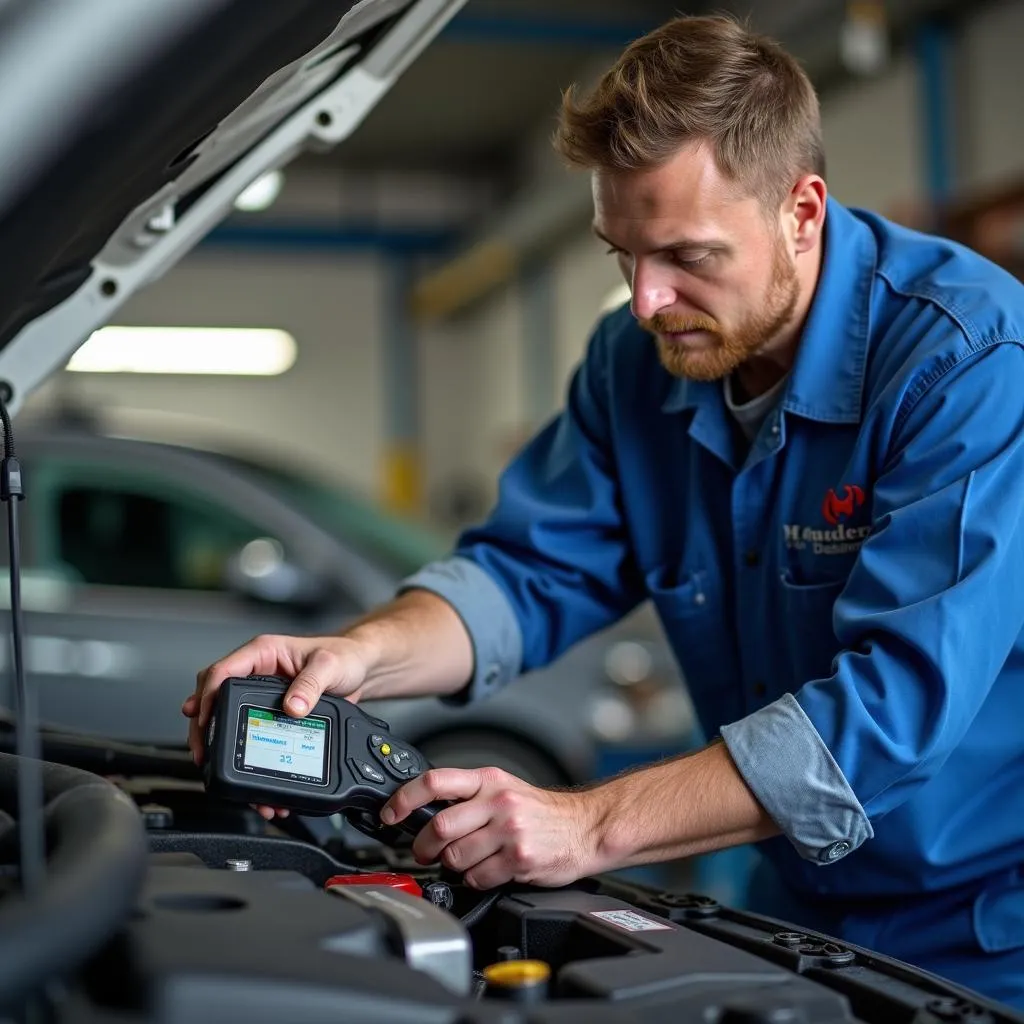 Mechanic Inspecting Car Engine