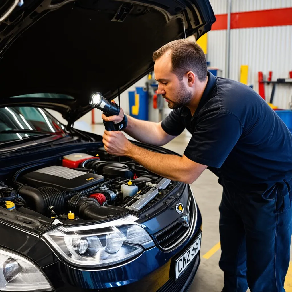 Mechanic Inspecting Engine