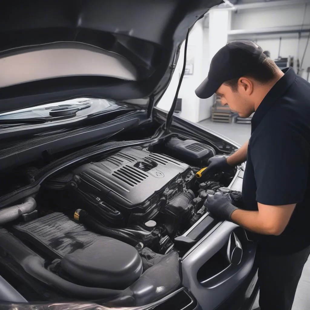 Mechanic Inspecting Engine Bay