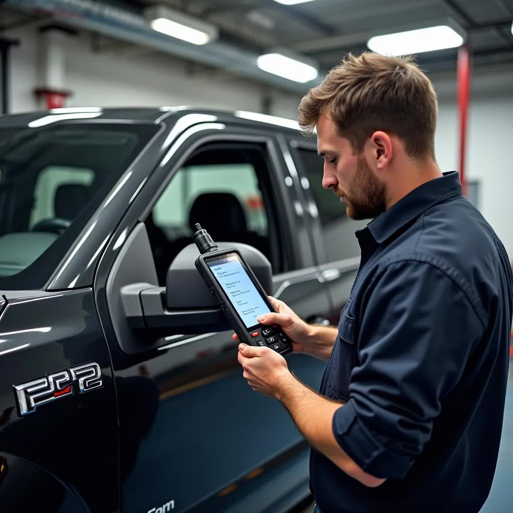 Mechanic Inspecting Ford F150 Alarm System