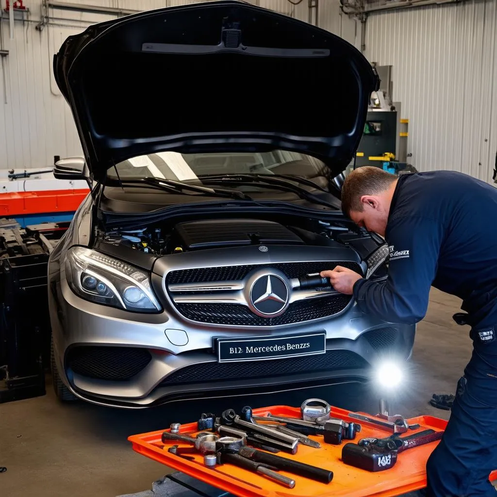 Mechanic checking engine