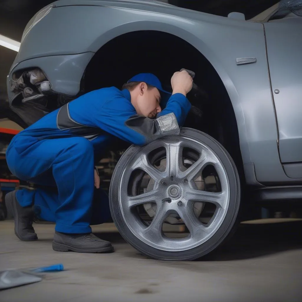 Mechanic Inspecting Rim