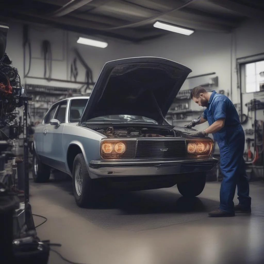 Mechanic Inspecting Transmission