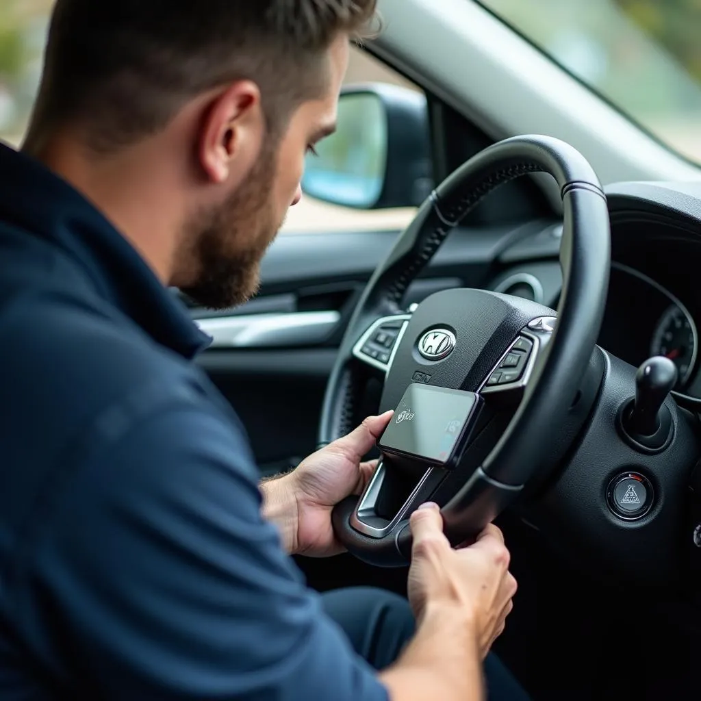 Mechanic Installing Car Alarm