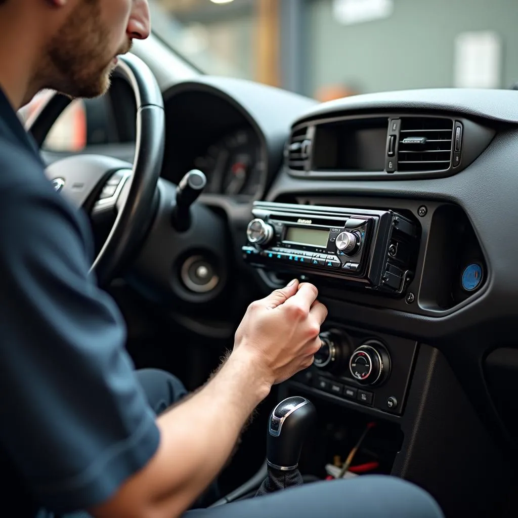 Car Radio Installation by a Mechanic