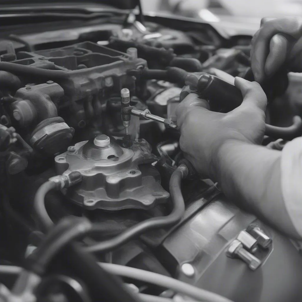 Mechanic Fixing Car Ignition Switch to Resolve Anti-theft Light Issue