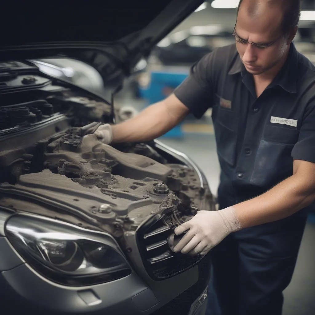 Mechanic Repairing Mercedes Transmission