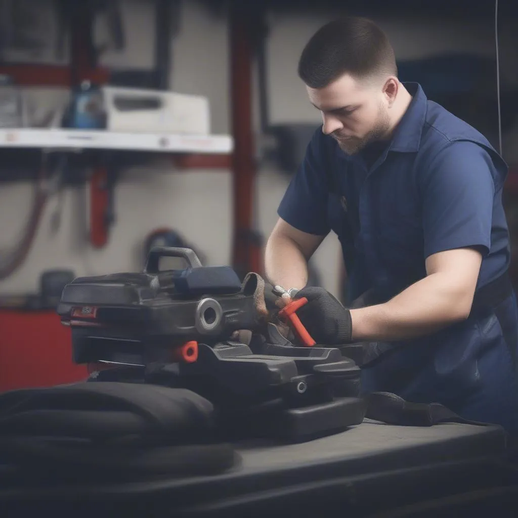 Mechanic Repairing Seat Belt