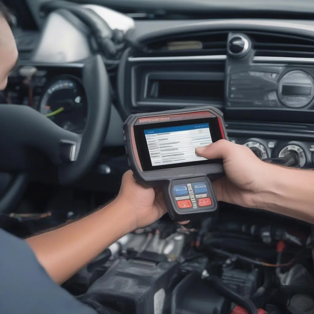 Mechanic Using a Code Reader on a Car