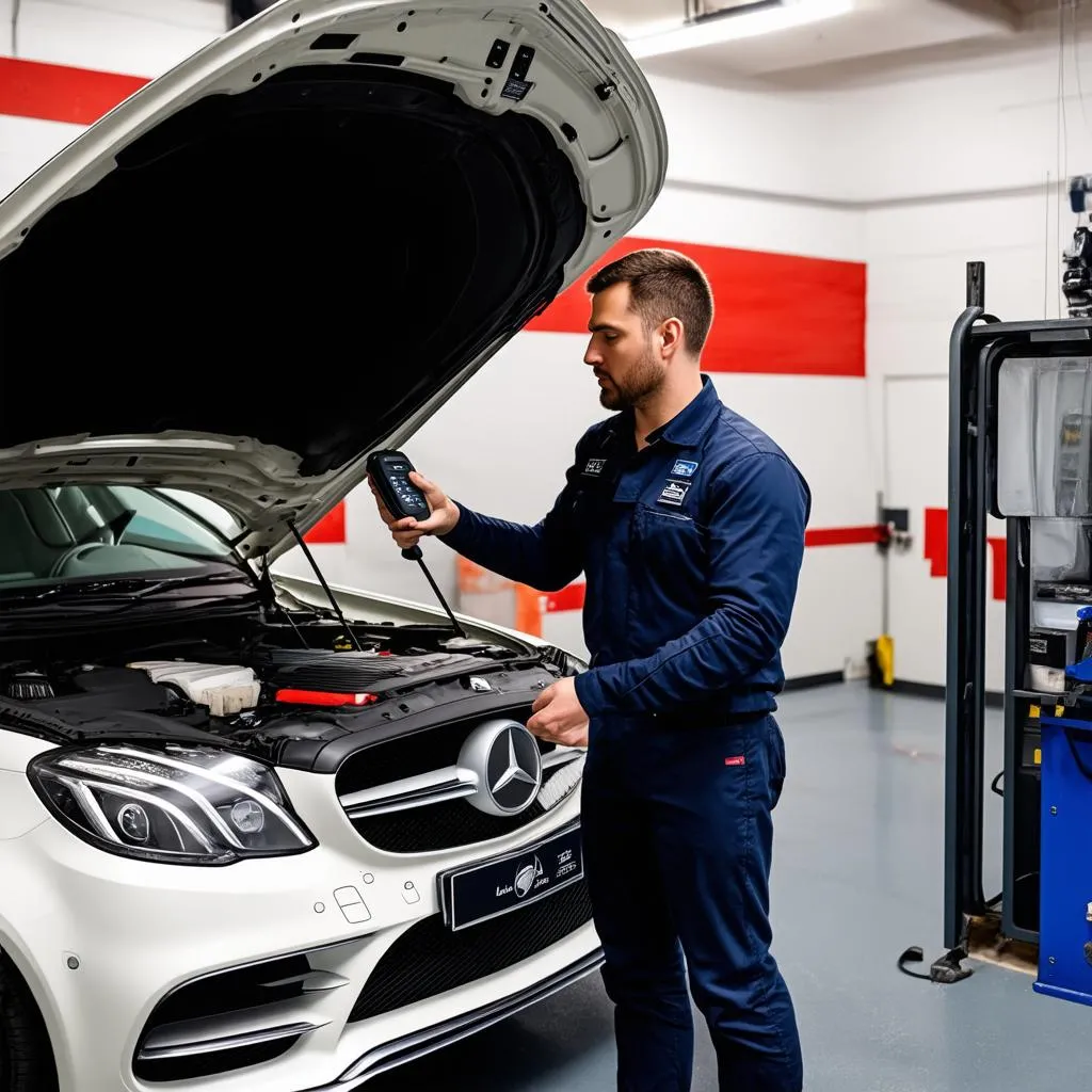 Mechanic Using Diagnostic Scanner