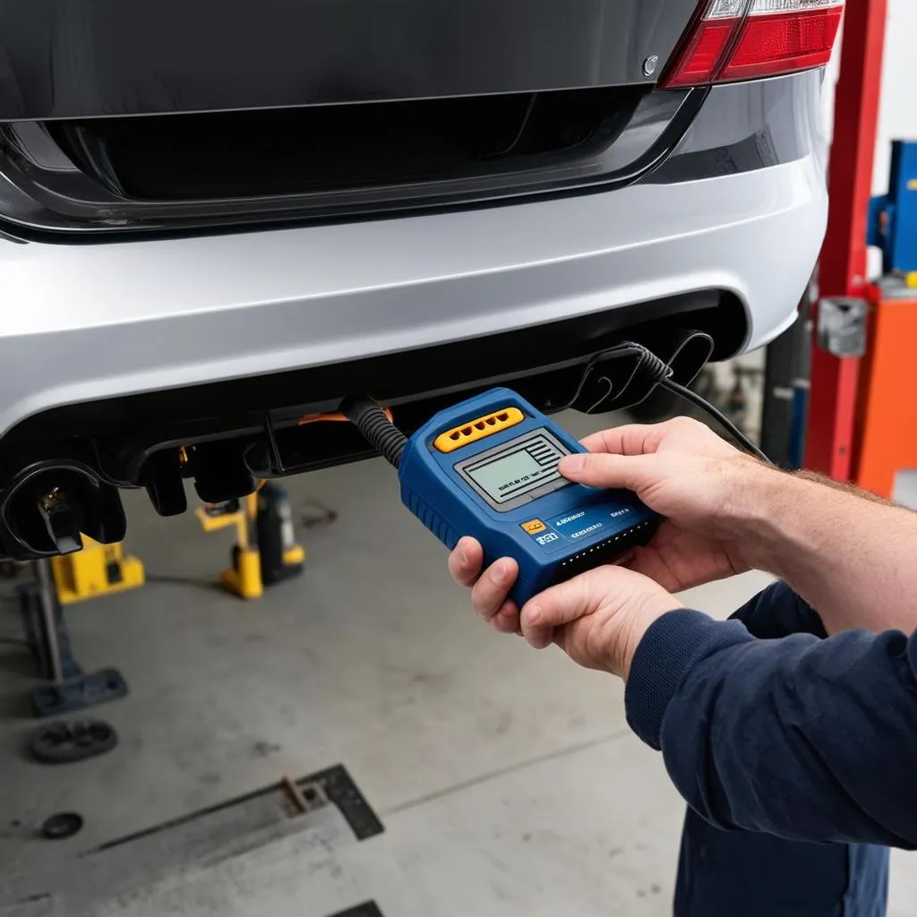 Mechanic using a diagnostic tool on a car