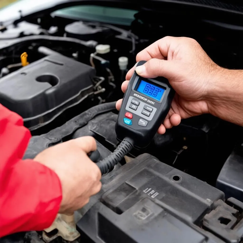 Mechanic Using Diagnostic Tool on a Car