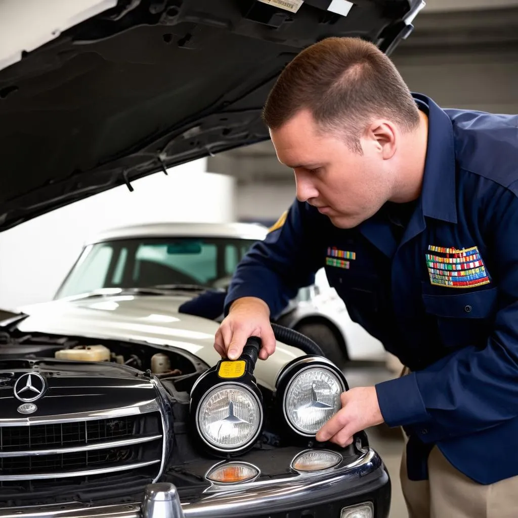 Mechanic Diagnosing Car