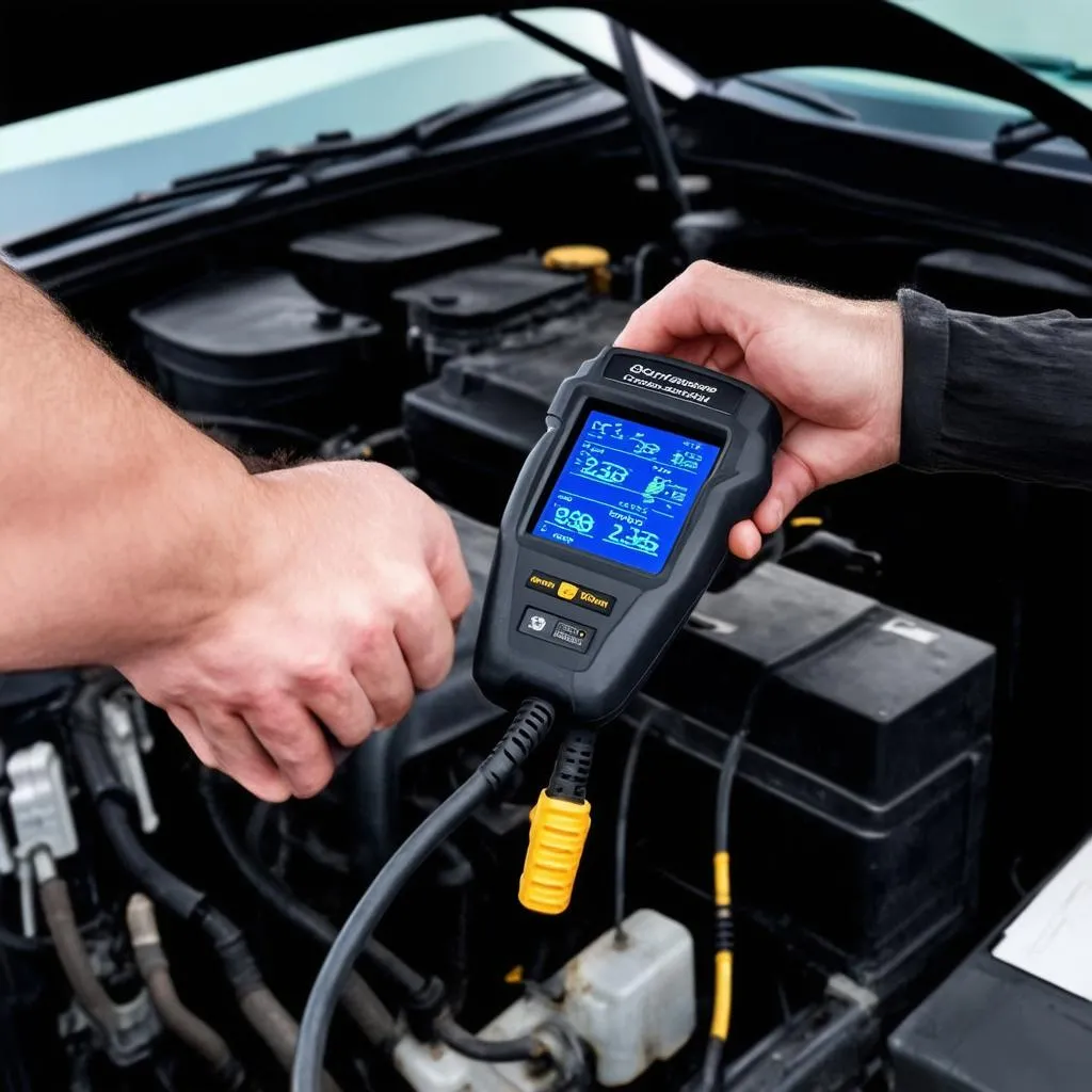 Mechanic Using Diagnostic Tool on Mercedes Vito