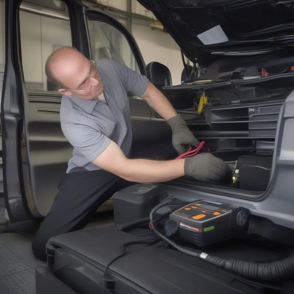 Mechanic Using OBD2 Scanner