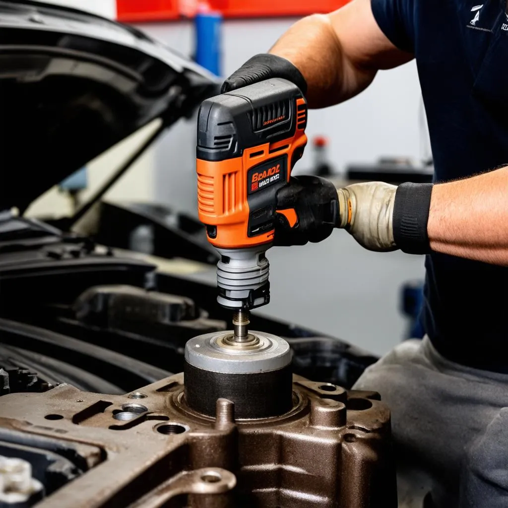 Automotive Technician using Rotary Tool