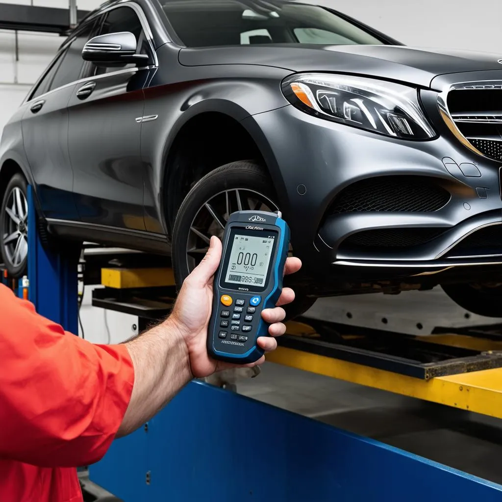 Mechanic Using Scan Tool on Mercedes-Benz