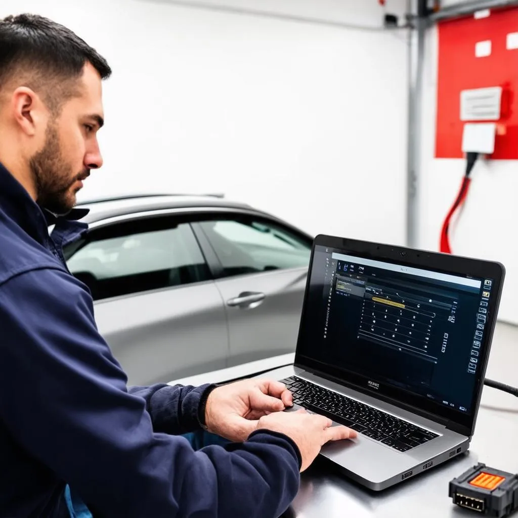 Mechanic using VCDS to diagnose a car