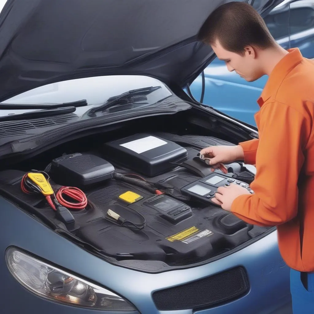 Mechanic Using VCDS Diagnostic Tool