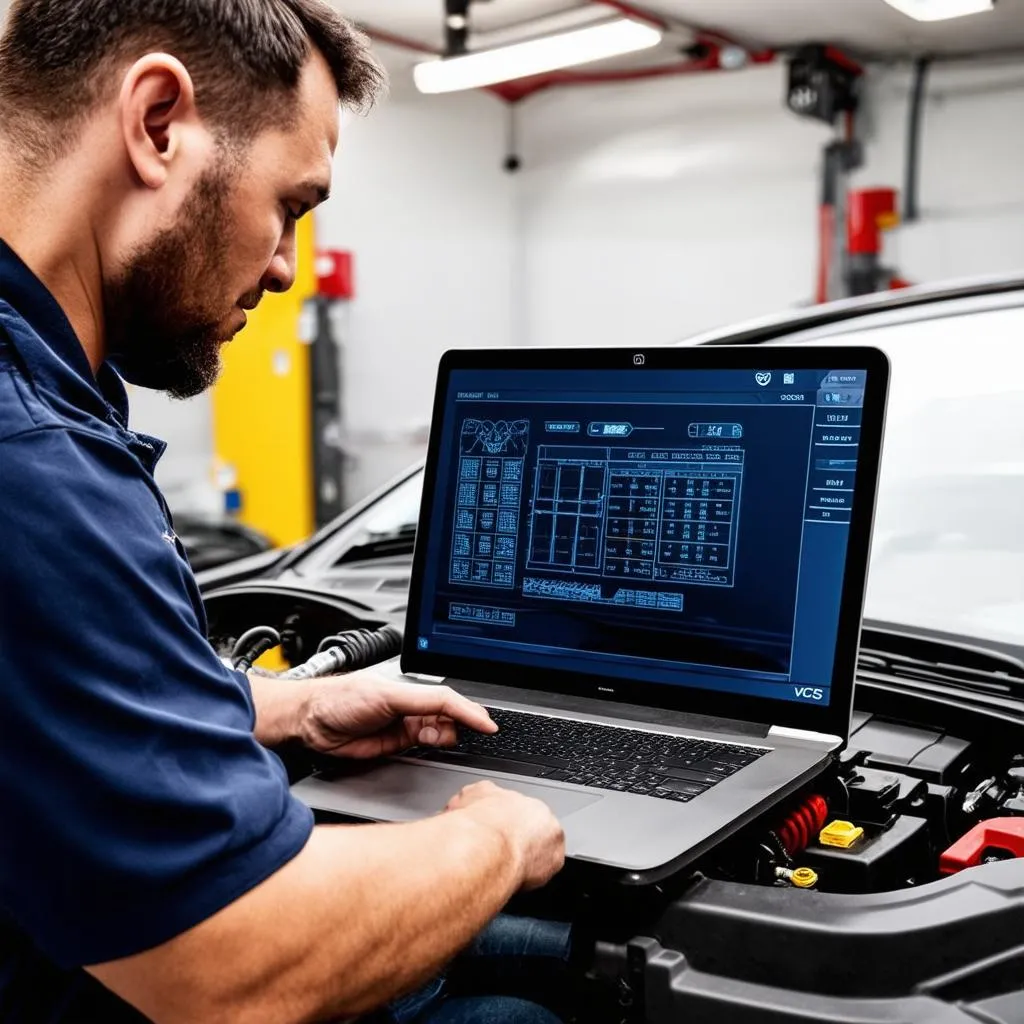 Mechanic Using VCDS Laptop