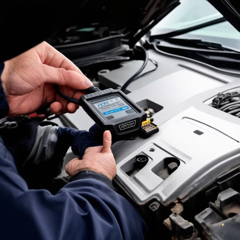 Mechanic using VCDS on a car