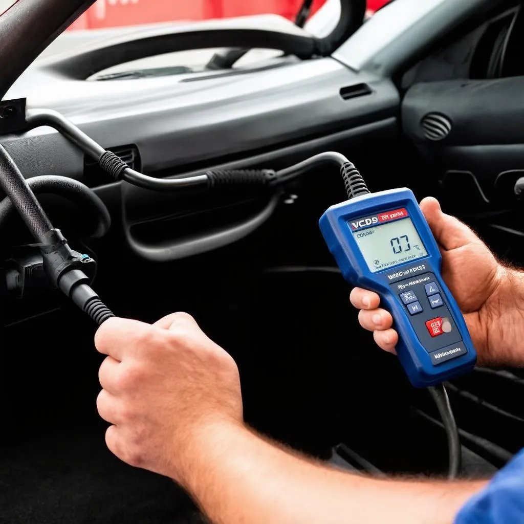 Mechanic using VCDS on a car