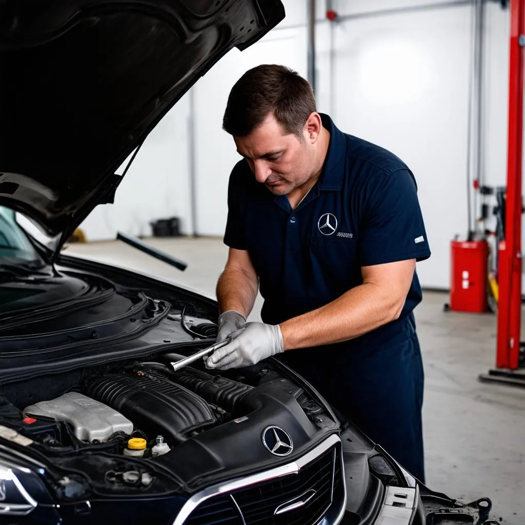 Mechanic Working on Car