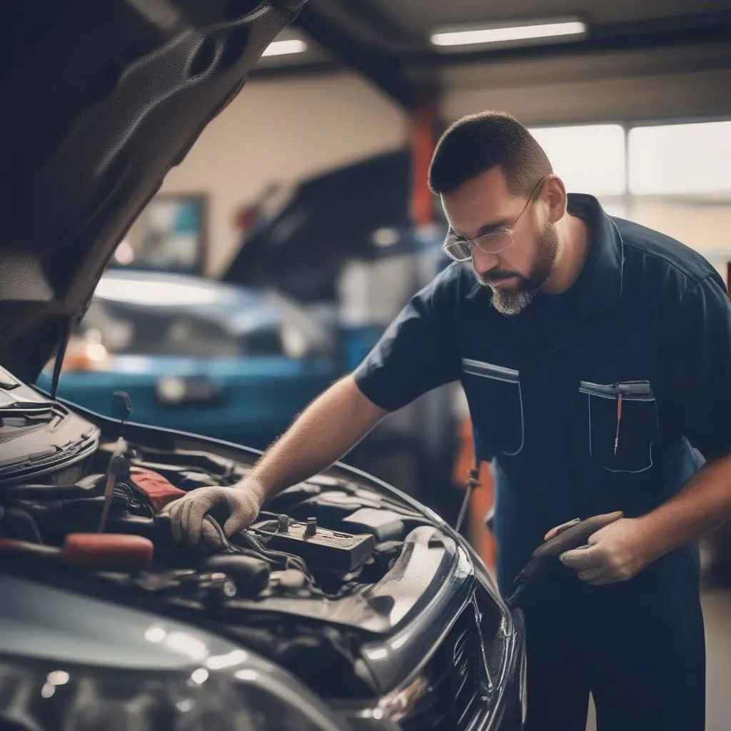 Mechanic Working on Car