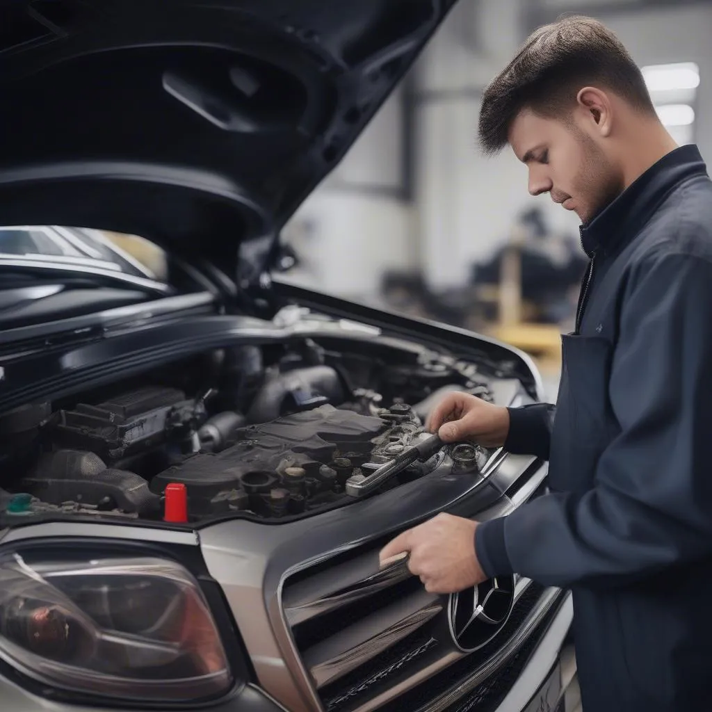 Mechanic Repairing Mercedes GL450