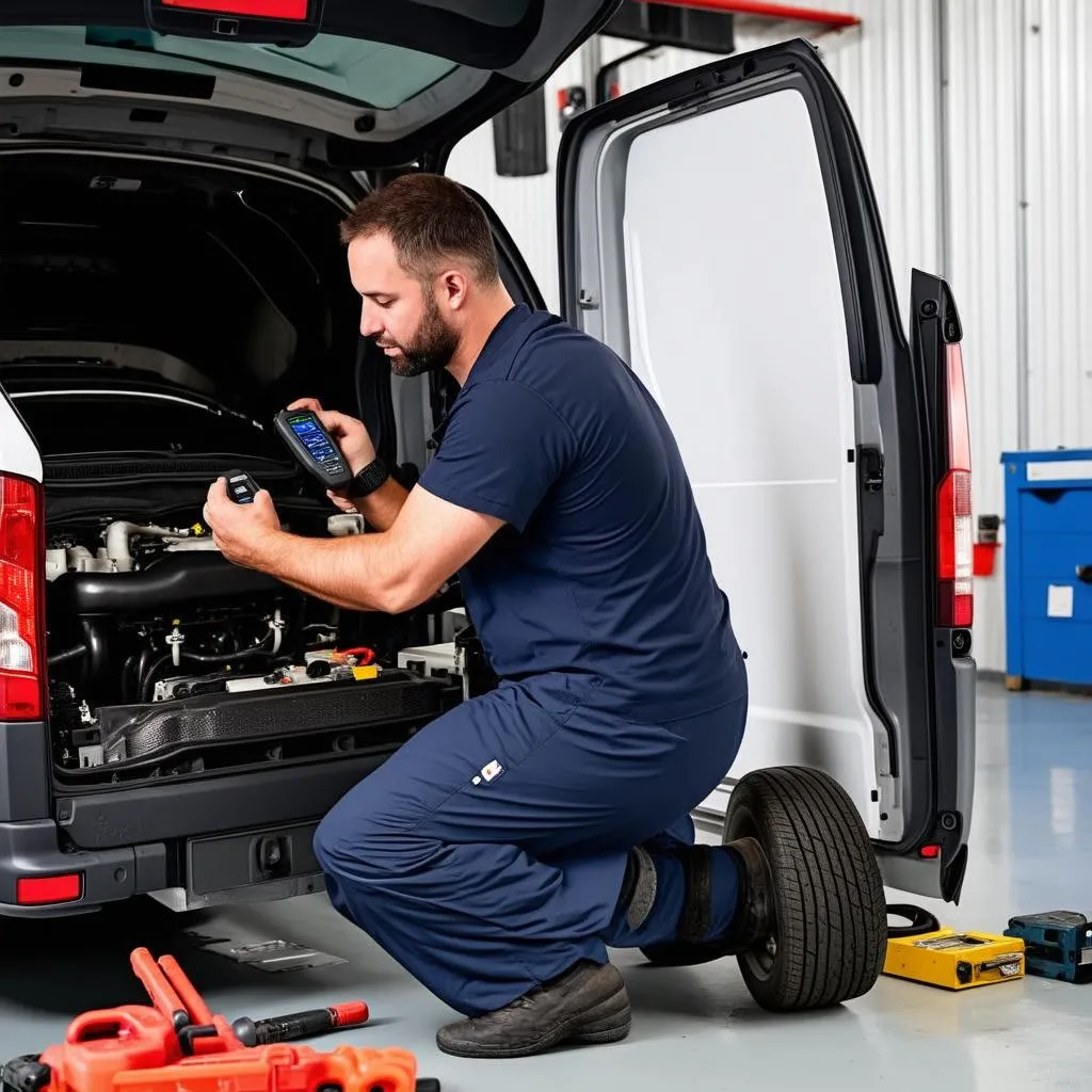 Mechanic Working on Sprinter Van